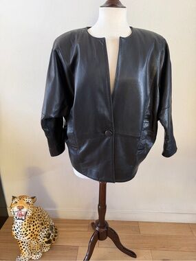 Vintage Nora Ritti Butter Soft Black Leather Jacket 90s Minimalist Quiet Luxury